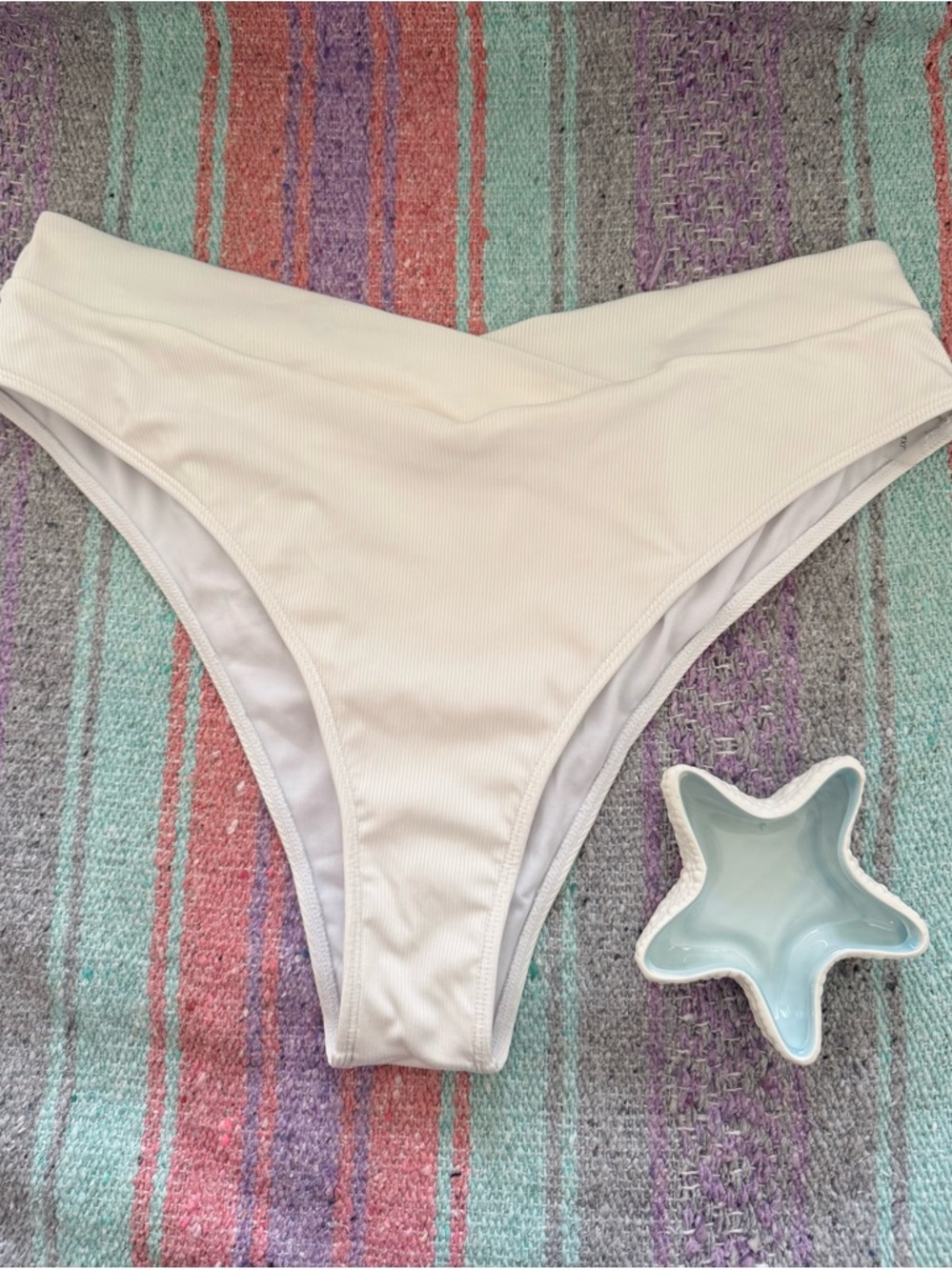 High Waisted White Ribbed Bikini Bottoms Size 4XL Minimalist Swim